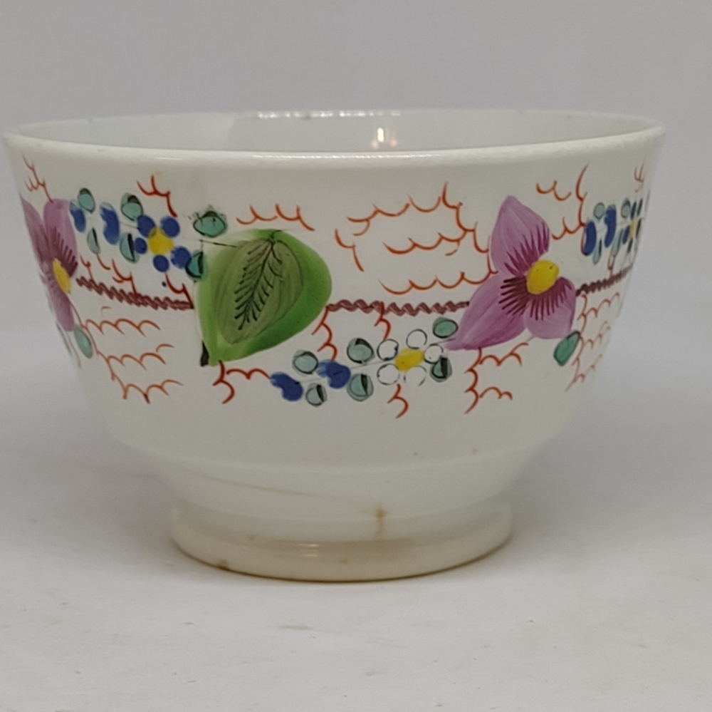 French Cafe Au Lait Footed Coffee Bowl Floral Leaves Stencil